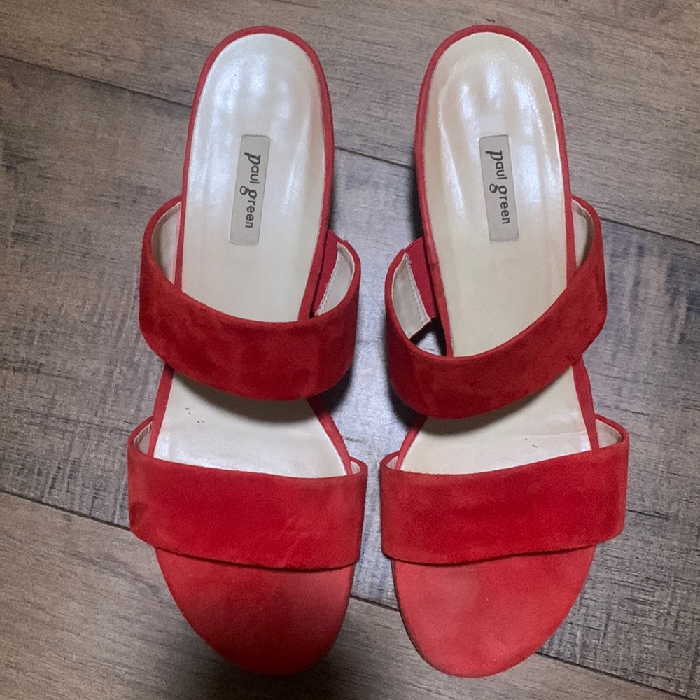 Red Paul Green suede open toe mules